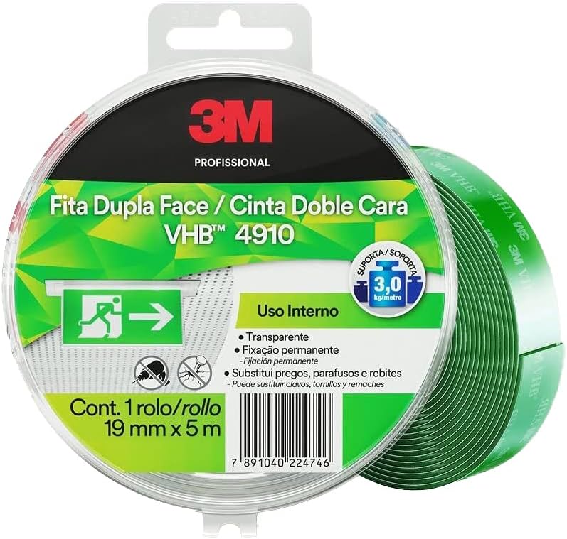 VHB, 3M, Fita Dupla Face, 4910, Transparente, 19mm x 5m